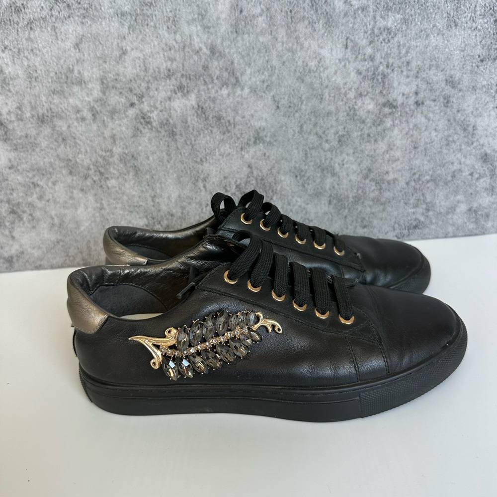 VITACCI Black Leather Sneakers with Embellishments, Size 6.5